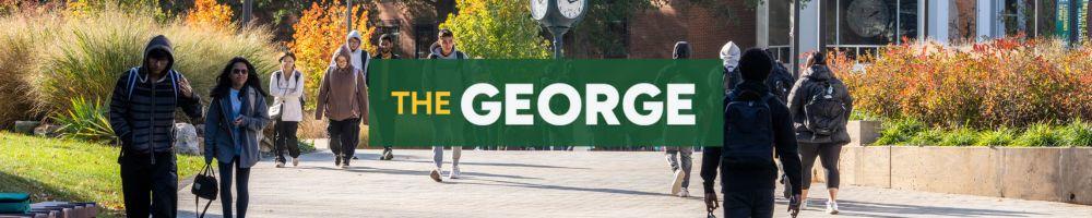 The GEORGE logo overlaid on a campus photo